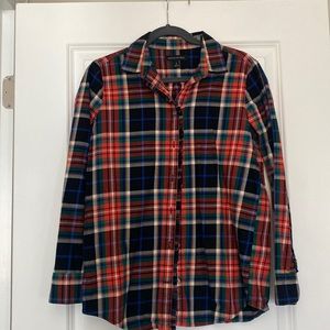 Banana Republic Ruffle Plaid Button Down Shirt Size Small